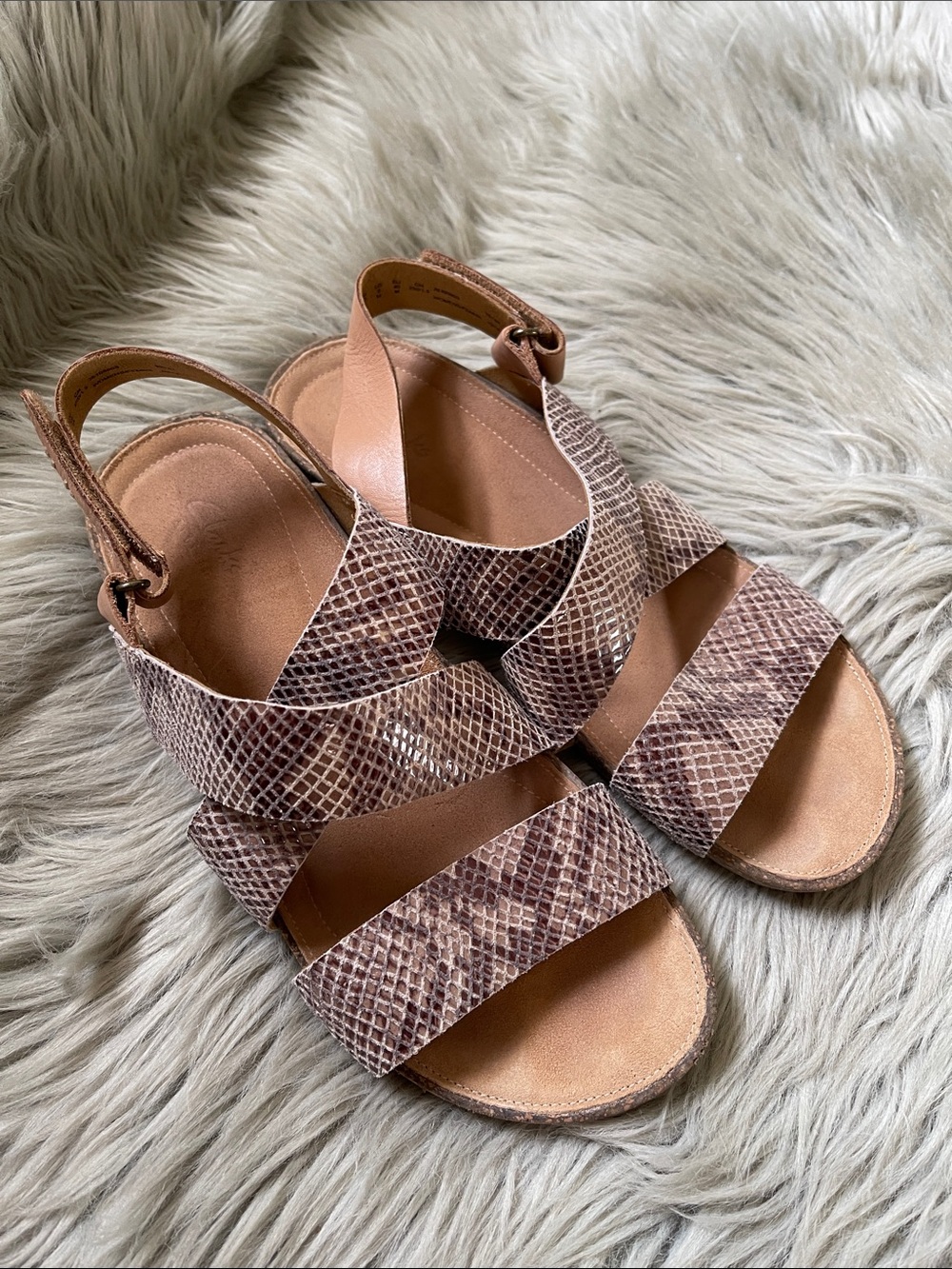 Clarks‎ Brown Snake-Print Crisscross Slingback Sandals